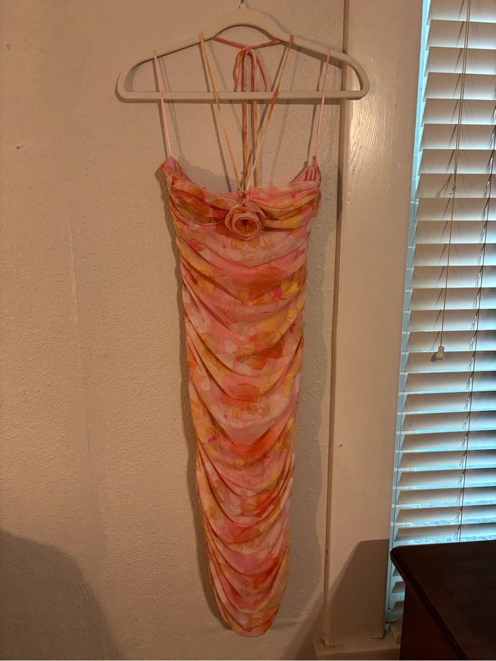 Ruched Bodycon Floral Dress w/ Rosette